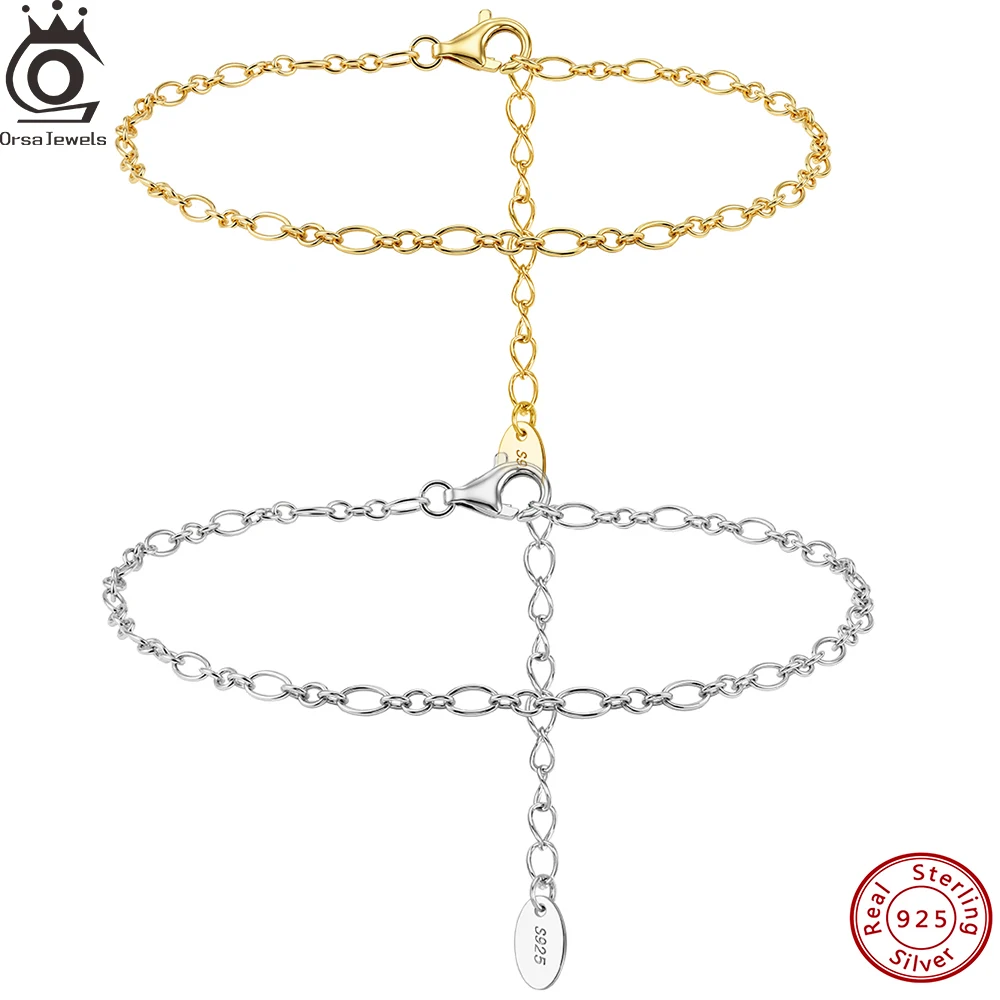 

ORSA JEWELS Браслет-цепочка из стерлингового серебра 925 пробы с простым ромбовидным узором для женщин, модный повседневный браслет на руку, украшение для вечеринок SB222