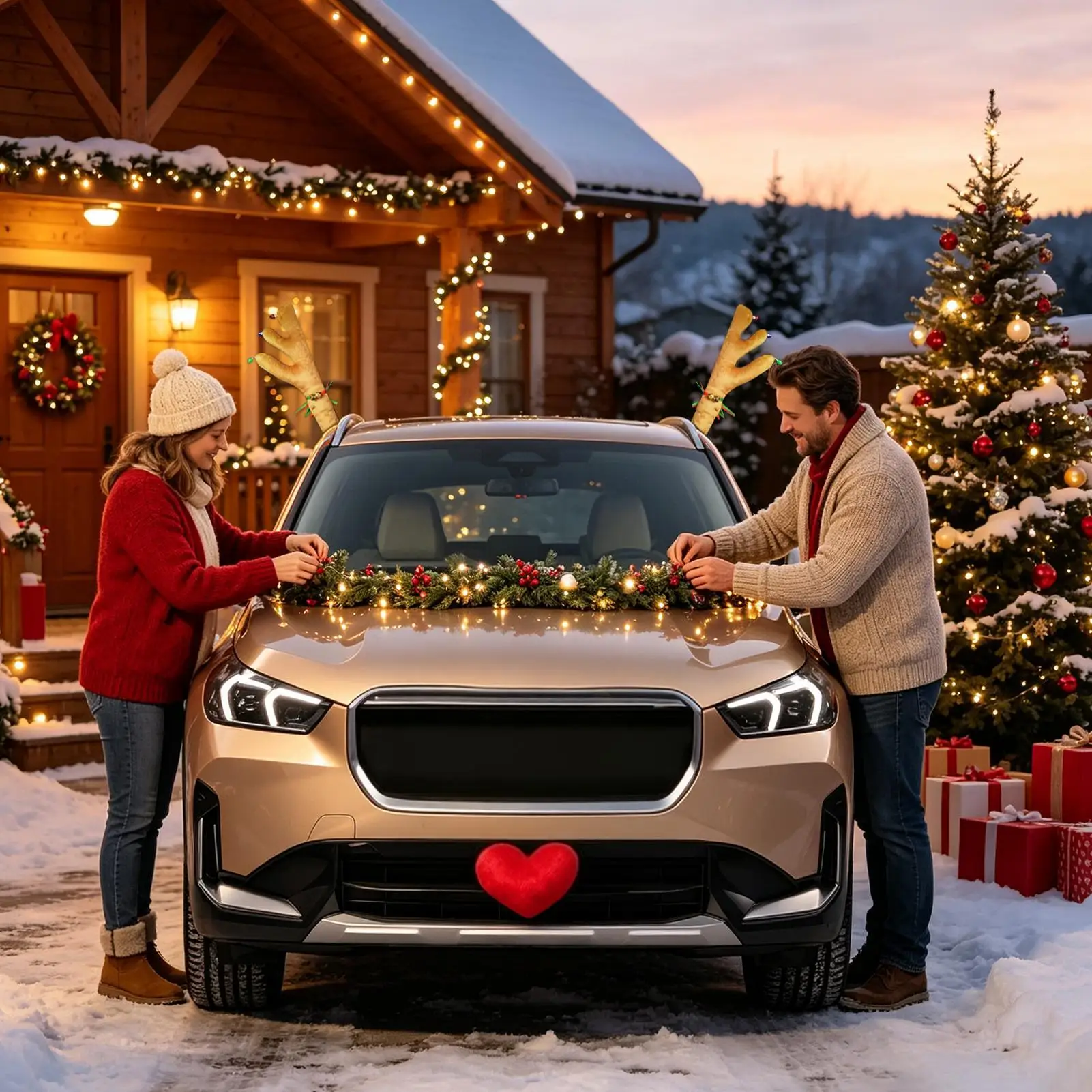 Christmas Antlers For Car Festive Secure Christmas Vehicle Exterior Vehicle Reindeer Horns Decoration Set For Highway Driveway