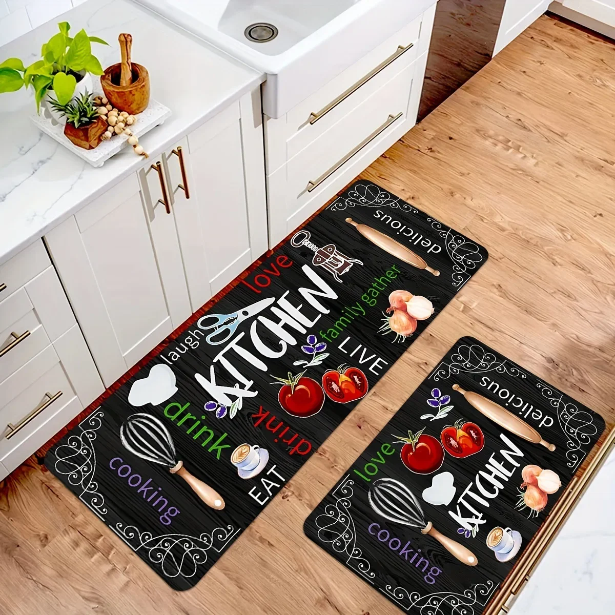 

VIKAMA 2pcs Simple Kitchen Carpet Set, Dirt-Resistant And Wear-Resistant, Corridor Carpet, Bathroom Carpet, Home Decoration