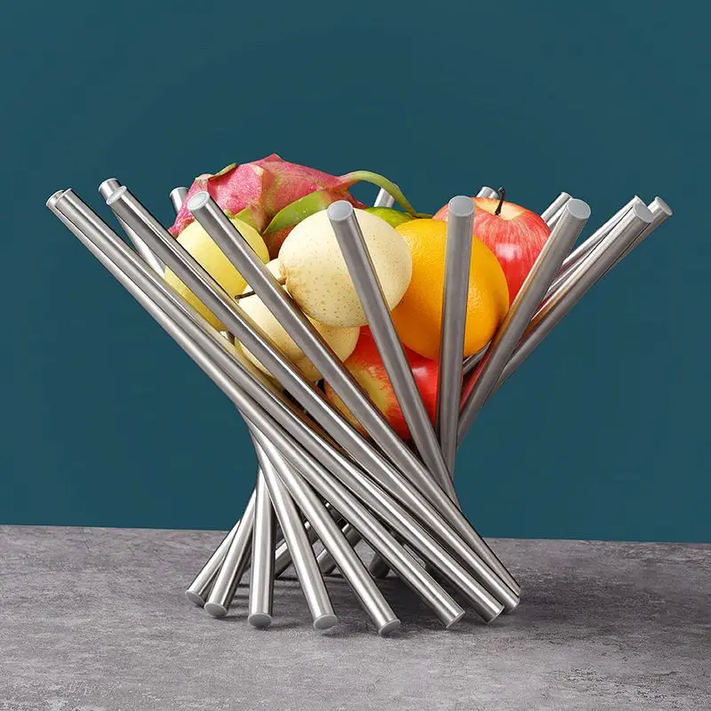 Luxury Stainless Steel Shaped Fruit Tray, Stylish Living Room Fruit Basket, No Grid And Rotatable Design