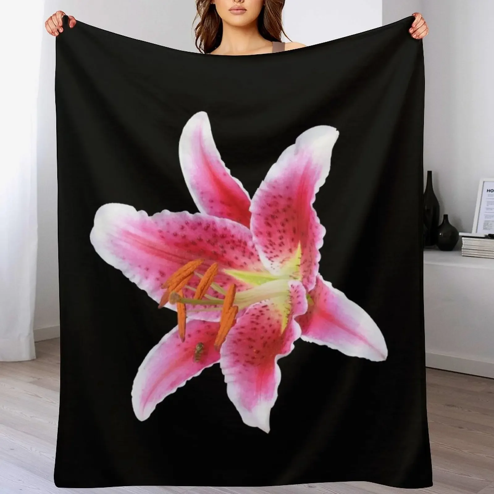 

Stargazer lily single flower with mason bee Throw Blanket Decorative Throw Kid'S Summer Beddings Blankets