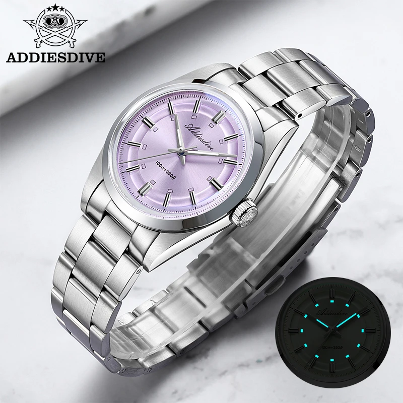 

ADDIESDIVE AD2515 Mens Luxury Watch Japanese Quartz VH31 Stainless Steel Case Domed Mineral Glass BGW9 Luminous 100M Waterproof