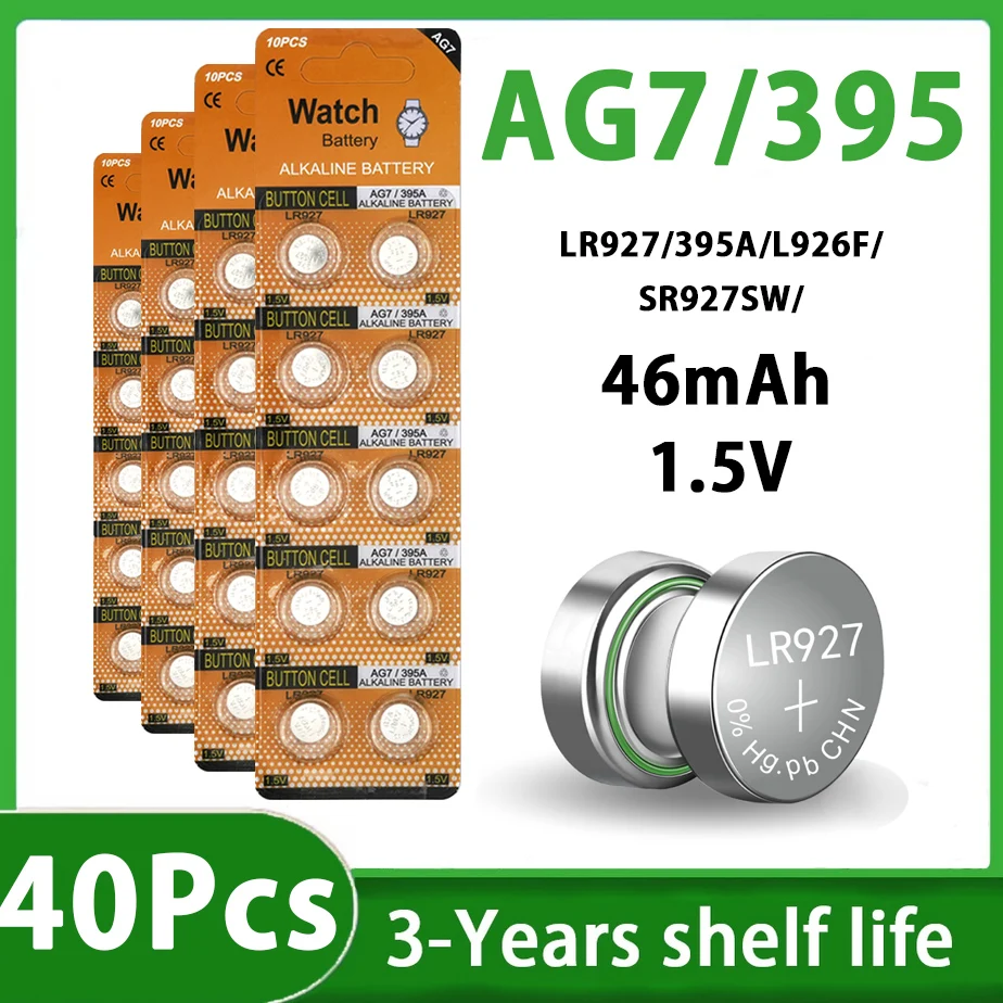 2-50PCS 1.55V 45mAh AG7 Button Battery LR927 LR57 SR927W 399 395A Alkaline Coin Cell For Watch Toys Remote