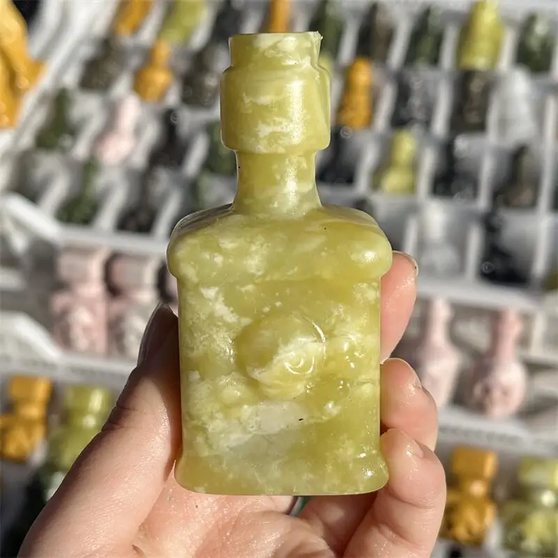 Natural Calcite Perfume Bottle Magic Bottle Carving Mineral Goddess Statue Crystal Figurines Decor Crafts For Gifts 1PCS