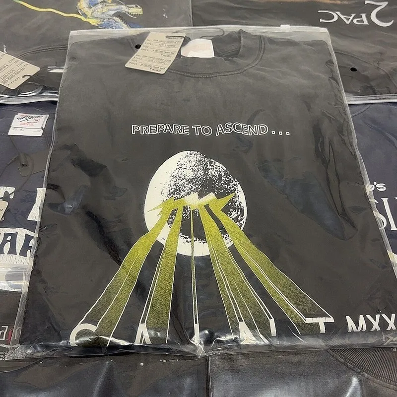Summer Y2K Street Black Saint Tshirts Egg Hatching Projection Print Vintage Washed Splashed Ink Cotton Short Sleeve Men Women