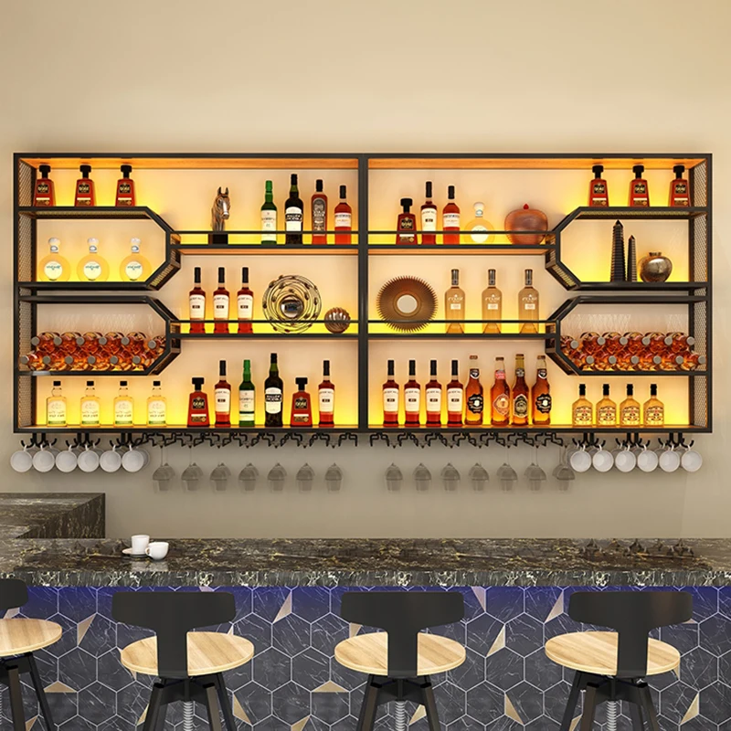 

Liquor Store Iron Frame Bar Cabinet Dining Room Coffee Modern Big Wine Rack Corner Accessories Stojak Na Wino Home Decoration