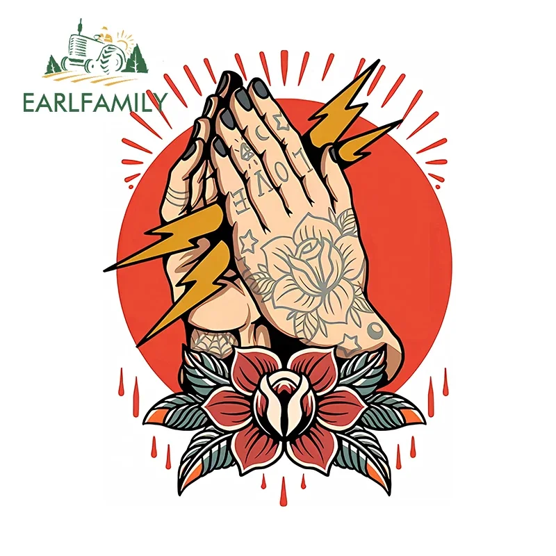 EARLFAMILY – autocollants de tatouage pour mains de prière, 13cm X 10cm, autocollants de voiture, protection solaire, dessin animé, étiquette de voiture, anti-rayures, créatif et Simple