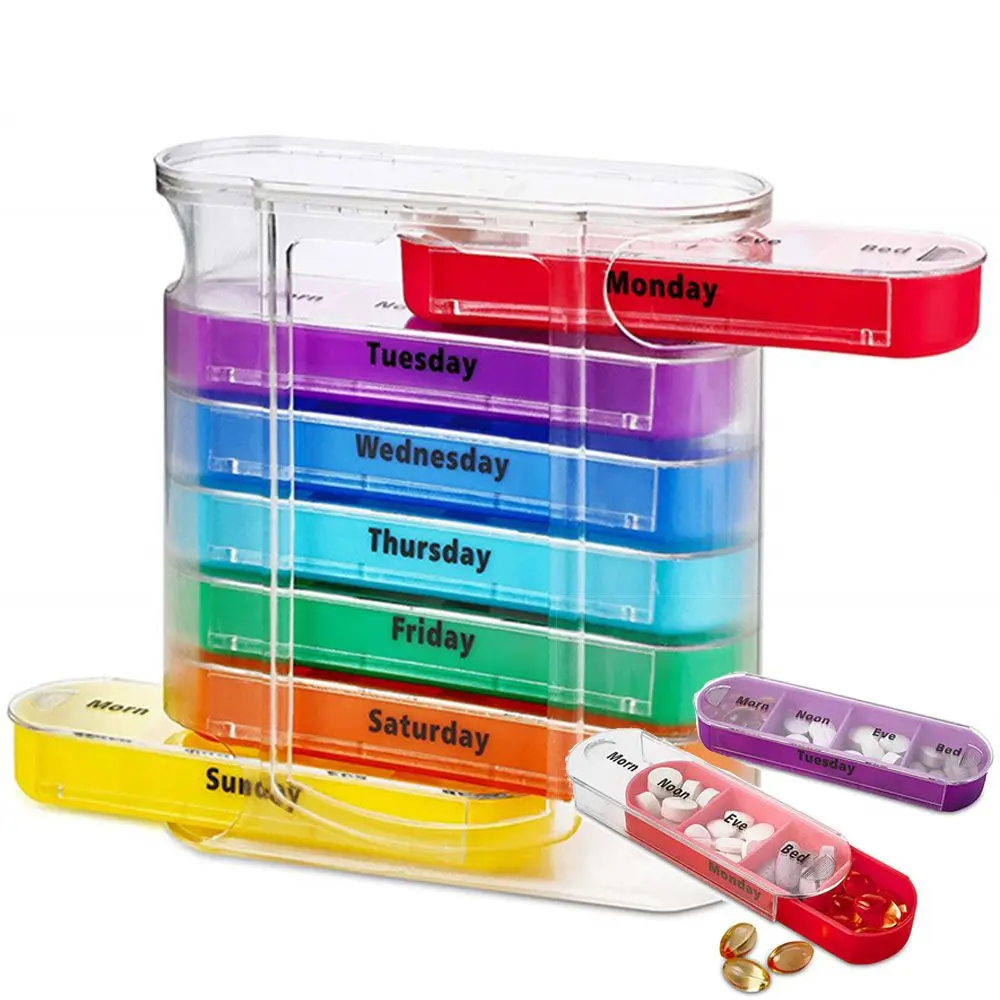 28 Compartments 4 Times a Day Medicine Storage Box Splitters Pill Holder Weekly Pillbox 7 Days Pill Box Pill Organizer