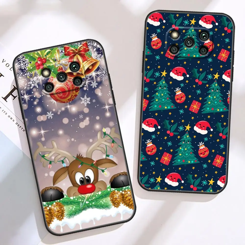 Phone Case For Xiaomi Poco X5 X4 X3 M5 M4 M3 F5 F3 GT Pro NFC 5G 4G Black Shark 5 Mix Case Funda Shell Santa Elk Christmas Tree