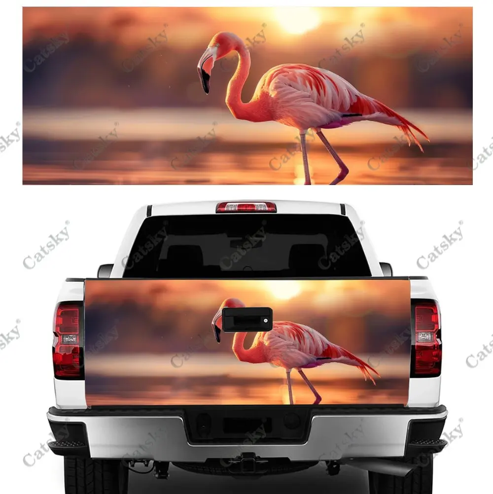 Sunset Shines on the Flamingo Print Car Tail Trunk Protect Vinly Decal Auto Accessories Hood Decor Sticker for Off-road Pickup