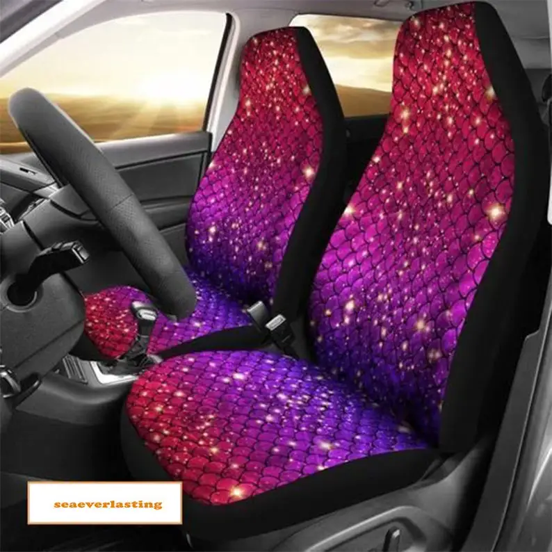 

2 front Sparkly Pink & Purple Mermaid Scale Car Seat Covers, Pattern Car Seat Covers,2 Front Seat Cover,Car Seat Covers, Car Sea