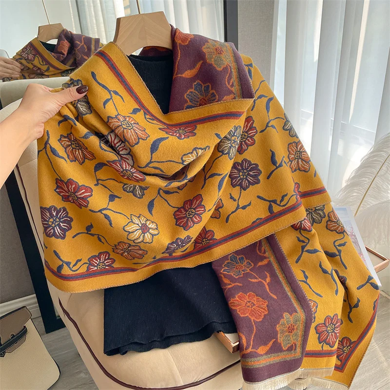 Luxury Brand Cashmere Women Scarf Printed Winter Warm Shawls Pashmina Tassel Scarves Long Thicken Blanket Female Bandana Foulard