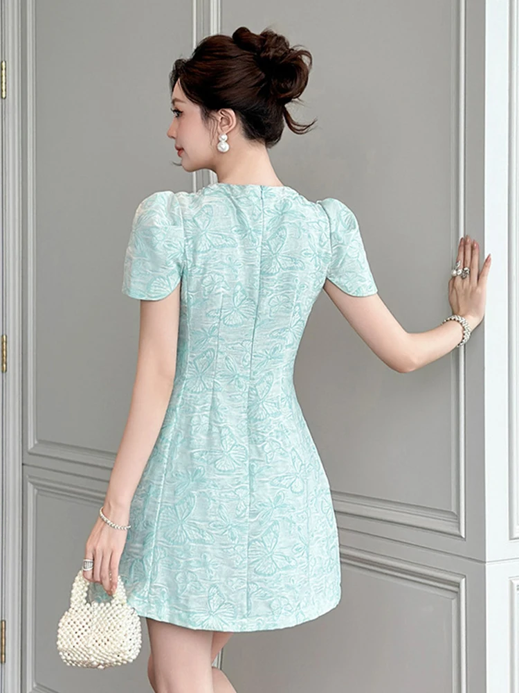 Frauen Vintage Süße Mini Kleid Weibliche Nette Perle Trim Hohl Ausschnitt Taschen Elegante Kurze Kleid Dame Party Club Formale Vestidos