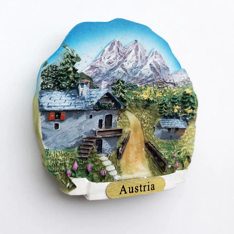 Austrian rural Fridge Magnet cultural landscape message stickers, tourist souvenirs, resin handicraft decorations