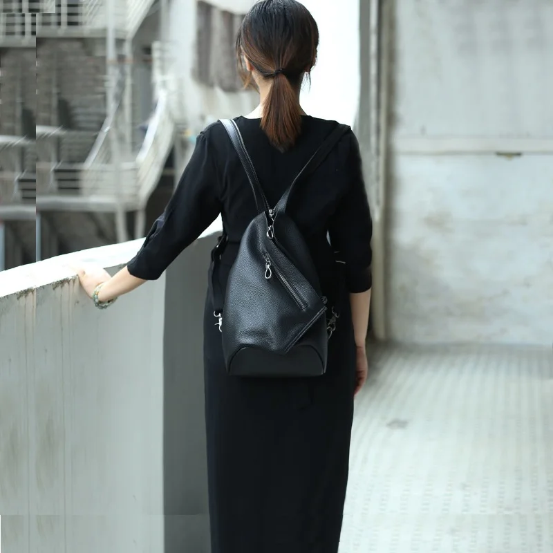 New Anti-theft Genuine Leather Small Backpack Girl Retro Classic School Bags For Man Multifunction Shoulder Crossbody Chest Bag