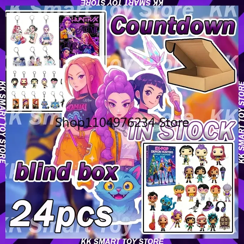 Disponibile Natale Kpop Demon Hunting 24 pezzi Calendario dell'Avvento Scatole cieche a sorpresa per giocattoli da regalo per scatole misteriose di Halloween