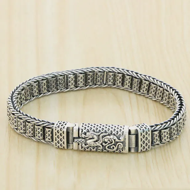 

925 Sterling Silver Dragon Scale Bracelet Chinese Style Dominant Retro Sword Thick Thai Silver Rotating Bracelet Men's Premium F
