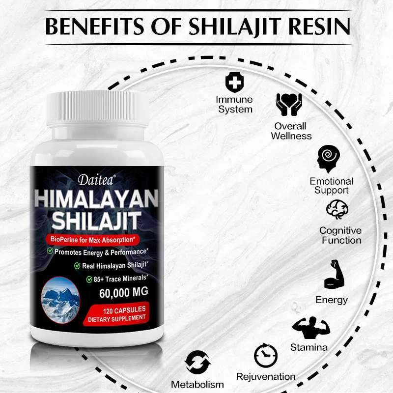 Pure Himalaya Shilajit Capsules - Natural Energizer To Rejuvenate The Body, Improve Mental Clarity and Boost The Immune System