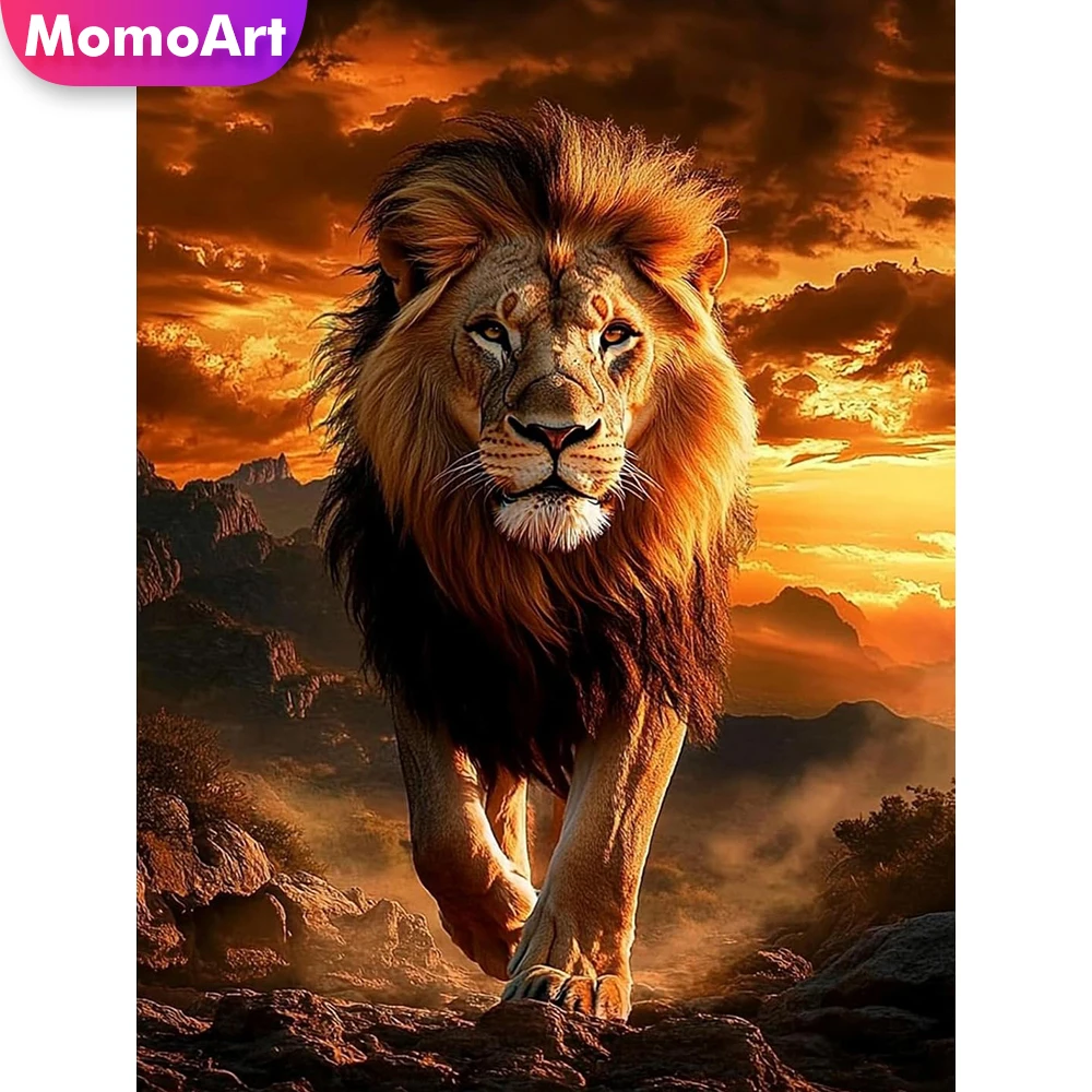 Momoart Full Square Round Diamond Painting Lion Animal DIY Suitable for Beginners Diamond Mosaic Kits Art Embroidery Wall Decor