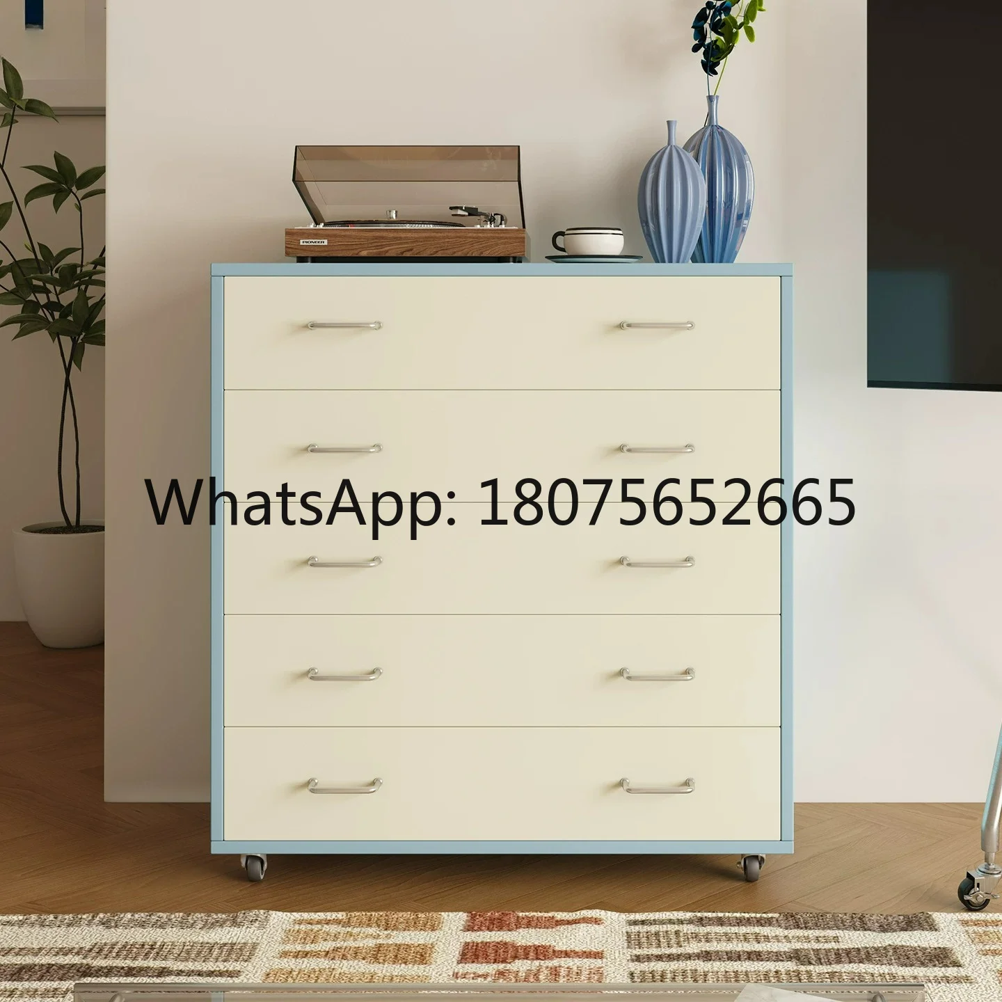 Simple modern chest of drawers Macaron color bedroom living room multi-layer drawer locker storage cabinet with wheel mobile