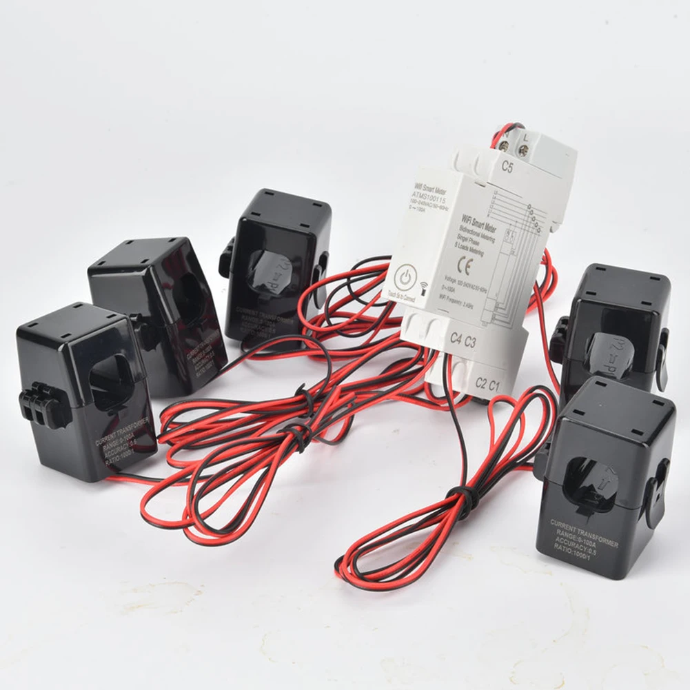 WiFi Single-Phase Smart Energy Monitor 5-Way Power Tracking with Voltage Current Power Factor Energy Logging via App
