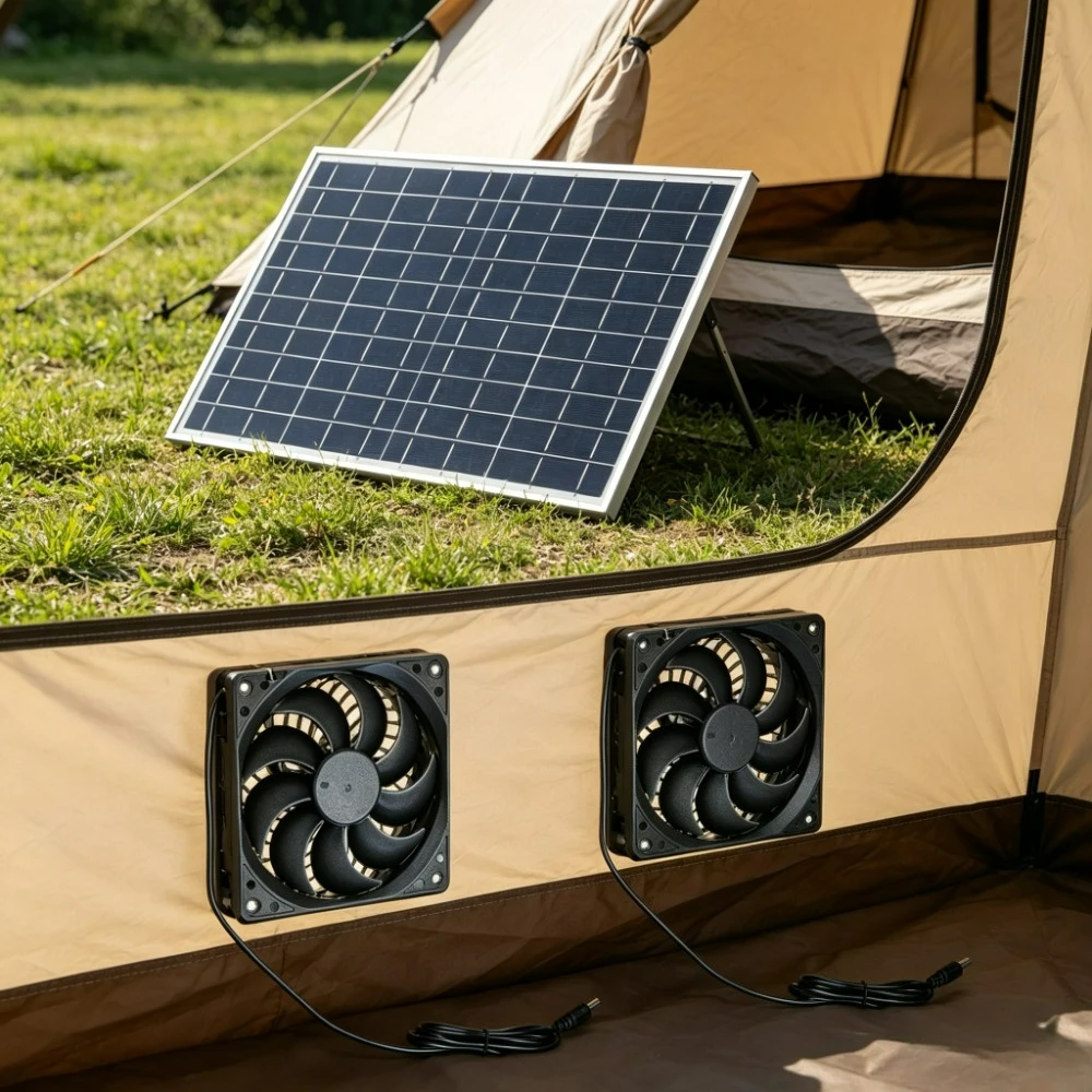 10W Solar Panel Dual Exhaust Fan Ventilation Kit Waterproof Cooling Fan For Greenhouse Chicken Coop Pet House RV Shed Attic Farm