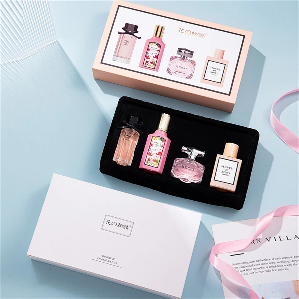 Marke Parfüm Frauen Geschenk box vierteiliges Set Pflanze Blumen duft Pheromon dauerhaften Duft strahlt weiblichen Charme духи женские