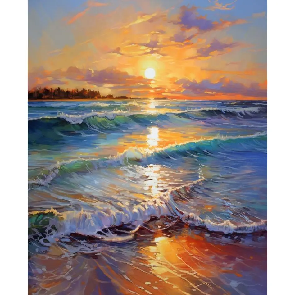 RUOPOTY Waves Diamond Painting Kits Handmade Diy Idea Landscape Full Round Classic Home Wall Art Decor Diy Crafts