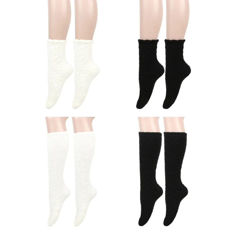 Women Winter Fuzzy Slipper Socks Long Calf Middle Tube Winter Warm Leg Warmers