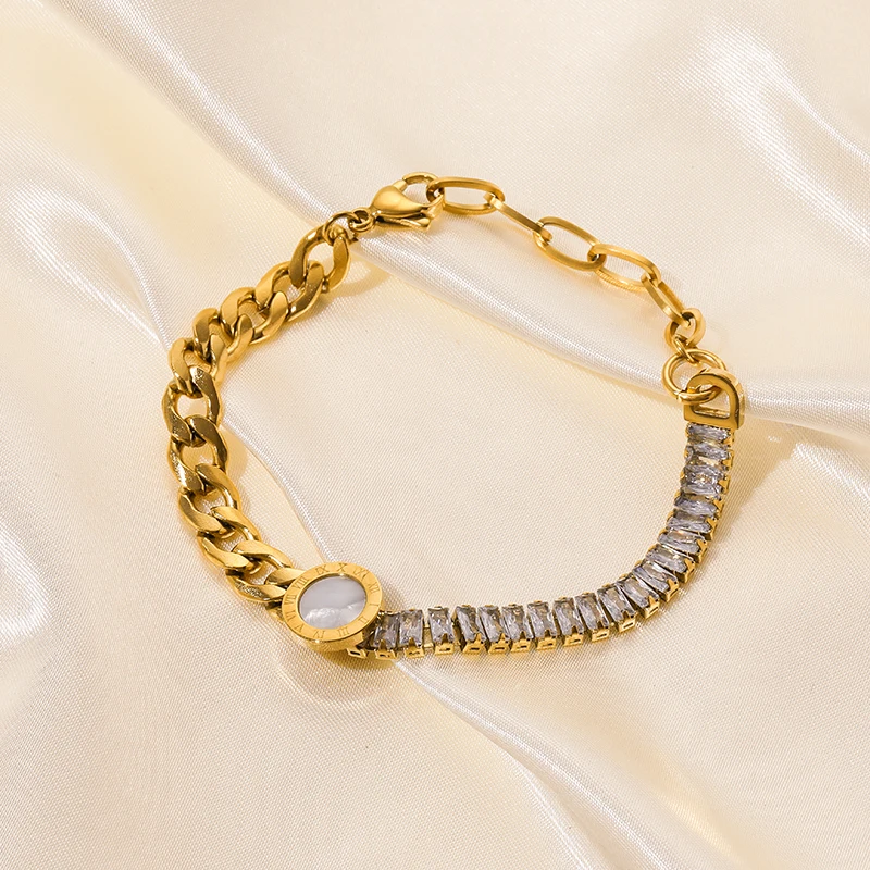 EILIECK stal nierdzewna 316L luksusowa bransoletka z białej cyrkonii bransoletka dla kobiet nowy modny wodoodporny łańcuszek na nadgarstek biżuteria na prezent