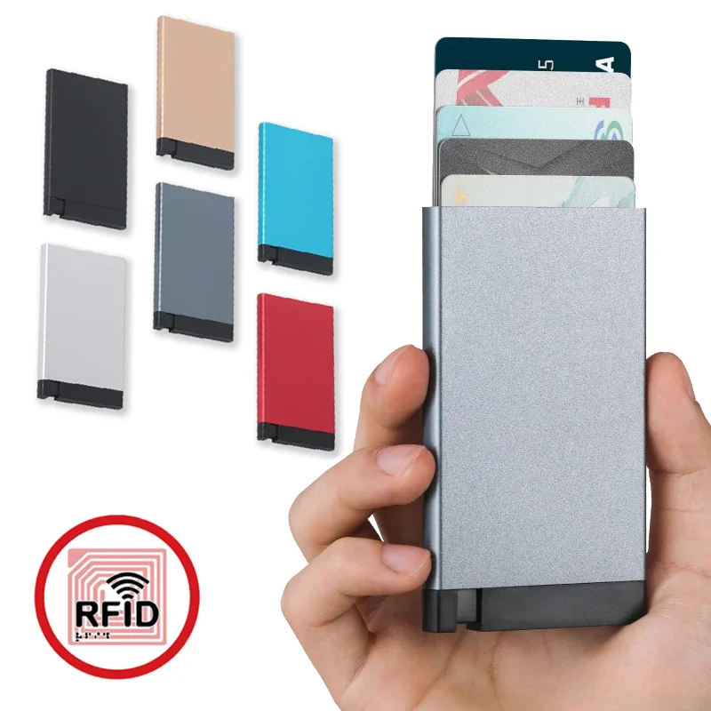

2025 Новый всплывающий противоугонный держатель для кредитных карт, тонкий алюминиевый металлический кошелек, карманный чехол, банковский женский и мужской кошелек для кредитных карт