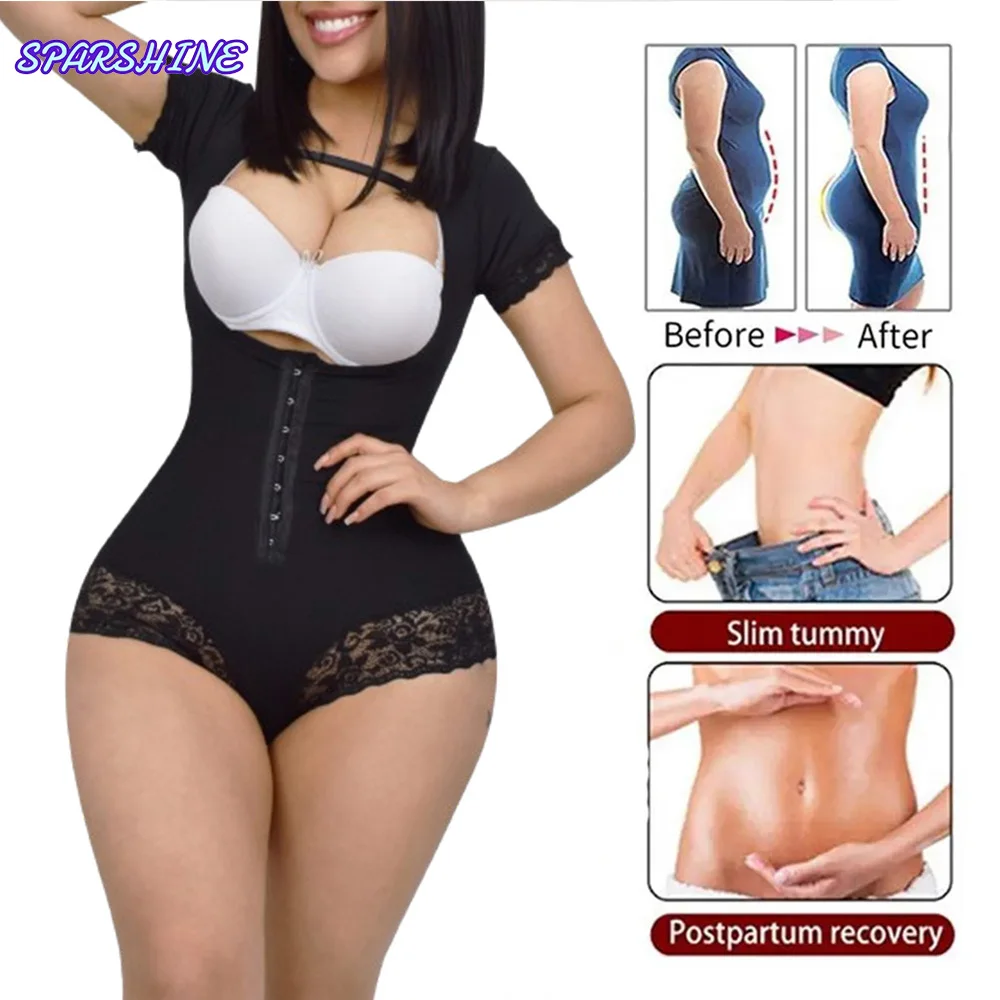 

Women Bodysuit Shapewear Open chest short sleeved breasted jumpsuit Butt Lifter tummy Control jumpsuit Fajas Colombianas