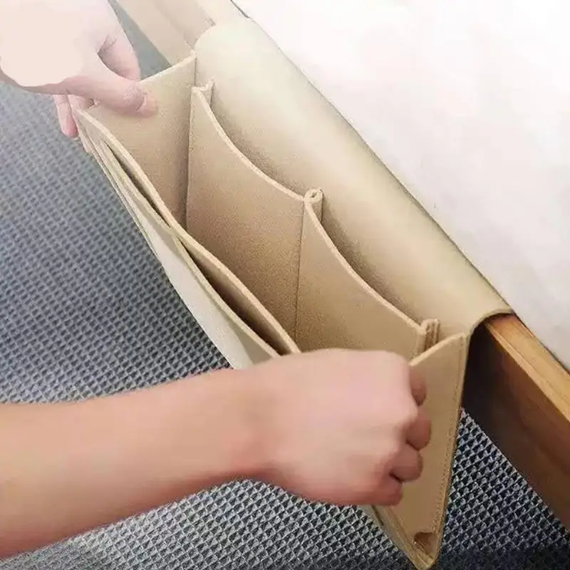 Space-Saving Felt Bedside Storage Bag – Multi-Pocket Hanging Organizer for Magazines, Phones, Remotes & Books, Tidy Dorm & Home
