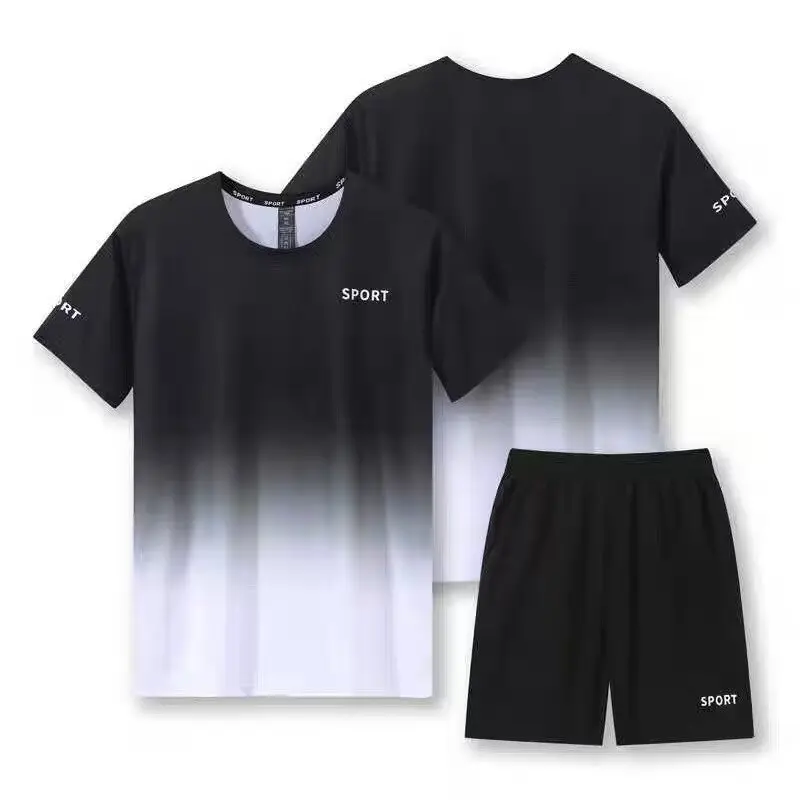 

Summer Quick Dry Ice Silk Gradient Set Women's Short Sleeve T-Shirt Casual Sports Two Piece Set Stylish Women's Wear