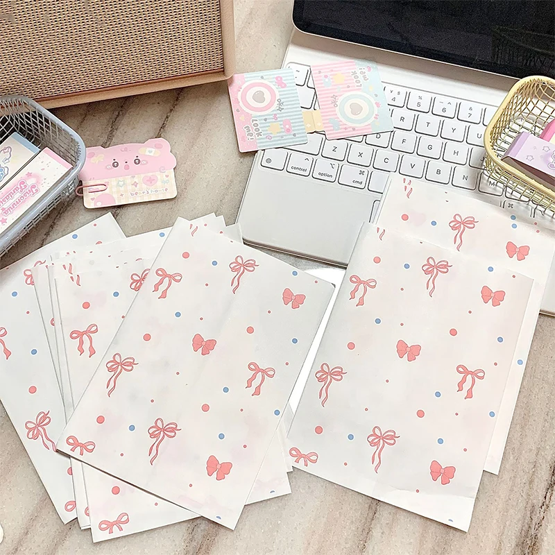 50pcs 12×17cm Cute Photo Cards Jewelry Packaging Pink Bowknot Heart Paper Bags For Handmade Crafts Gift Wrapping Storage Pouches