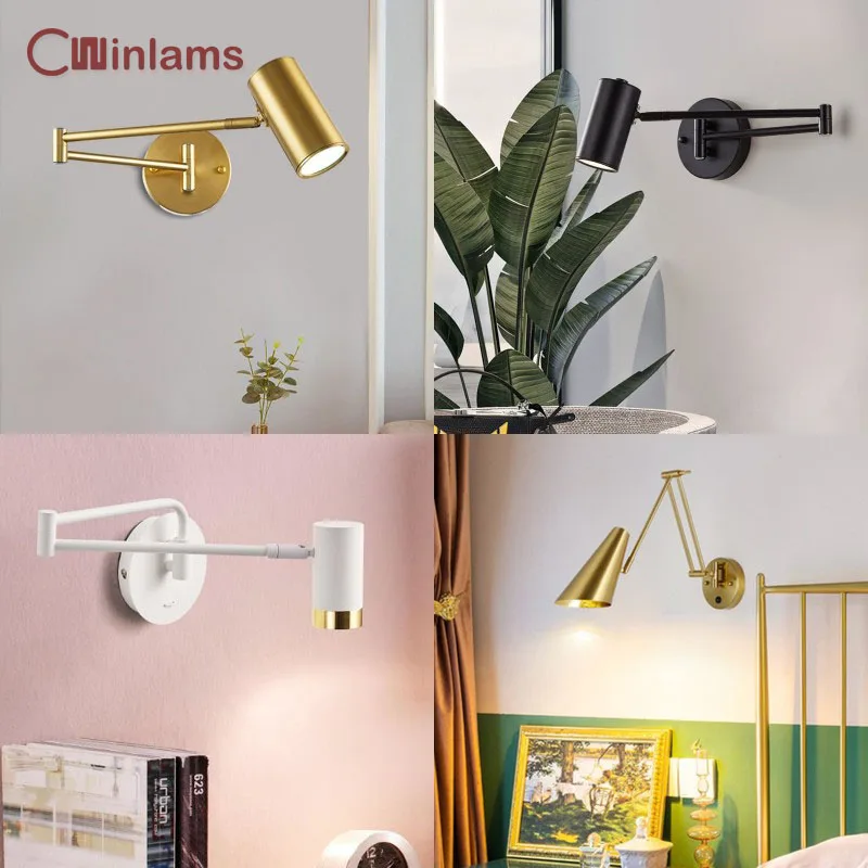 

Light luxury modern LED double section swing arm wall lamp bedroom bedside study LED adjustable night light living room lighting