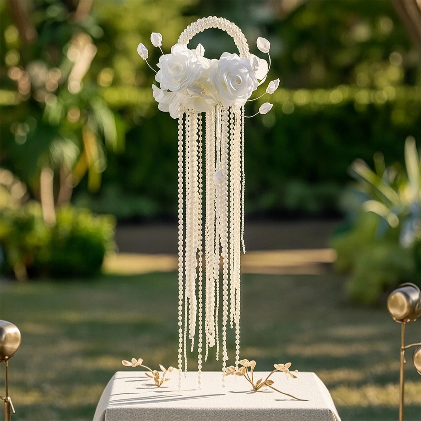 Bouquet Ornament with Pearl Handle Hand-Held Wedding Bouquet Ornament Dangling Decorative for Brides, Weddings