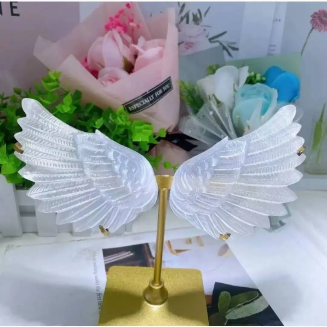 

Pair Natural White Selenite Rough Mineral Specimen Healing Crystal angel wings Shape Making Stone Plate Carving Home Decor Gifts