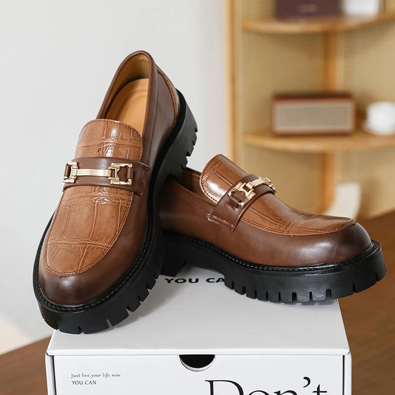 

Business Men Thick-soled Loafers Black Brown Men One-foot Anti-slip Wear-resistant Business Social Shoes Brand Shoes Men 38-46