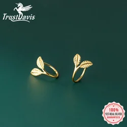 TrustDavis Real 925 Sterling Silver Sweet Leaf Chic Branch Stud Earrings for Women Teen Charm Simple Party Fine Jewelry DA2642
