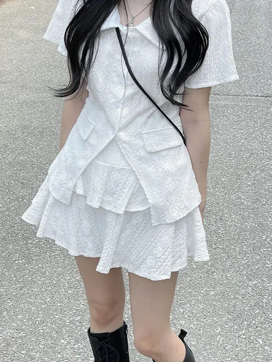 

Fashionable Chic Waist-Cinching Slimming Design Short Sleeve Women's Top Short Skirt Set Small Size Extremely Attractive Two-...