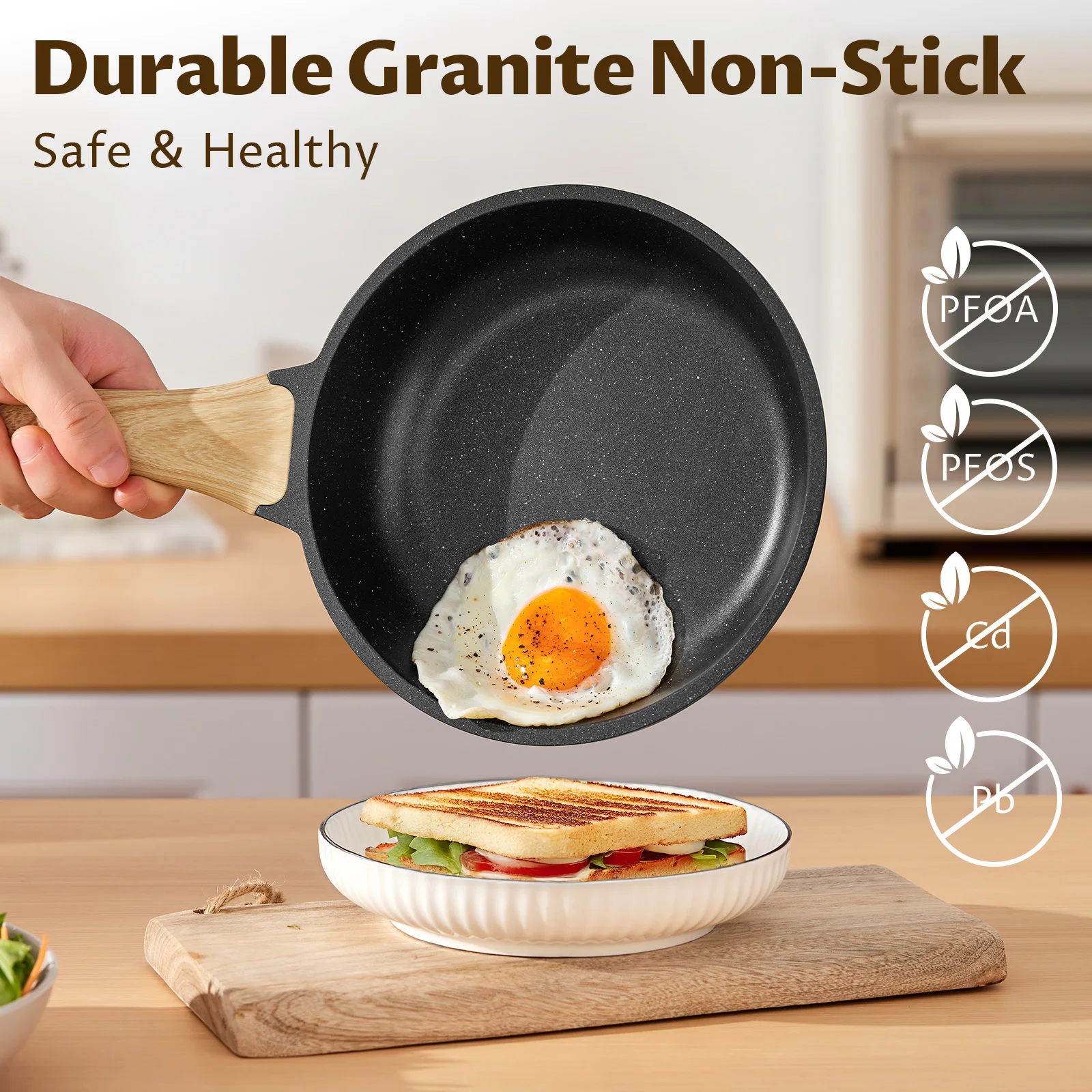 مجموعة مقلاة غير لاصقة، 3 قطع مقلاة حثية لجميع المواقد، مقالي قلي خالية من مادة PFAS #2