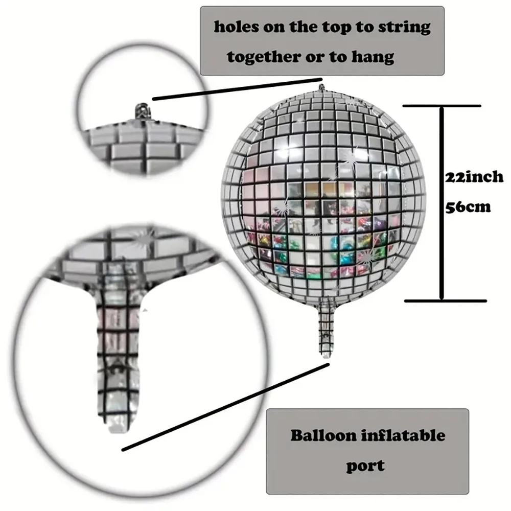 6 sztuk balony Disco Ball 22 Cal 4D balony dyskotekowe okrągłe metaliczne srebrne dyskotekowe balony z folii aluminiowej 1970. dekoracje świąteczne