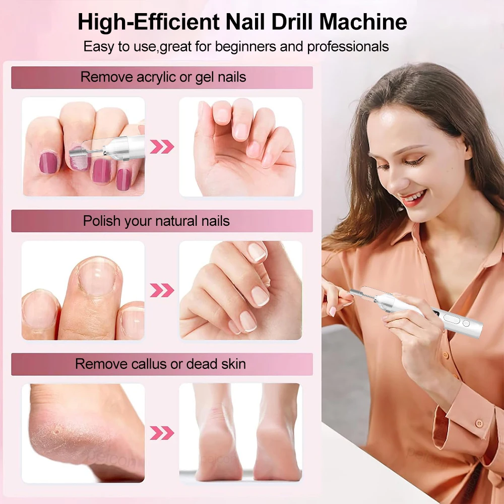 Electric Nails Drill Grinding Machine with UV Drying Lamp Portable Nails Gel Polisher USB Rechargeable Cordless Nails Art Sander