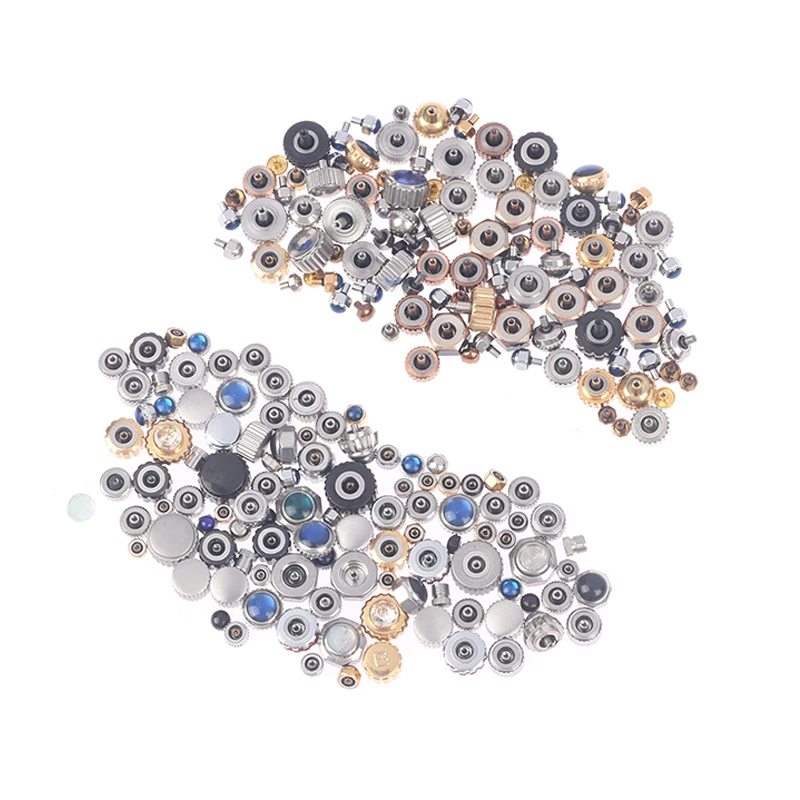 100PCS Mixed Waterproof Steel Watch Handles Watch Crown Various Sizes And Colors For Watchmakers Watch Accessories