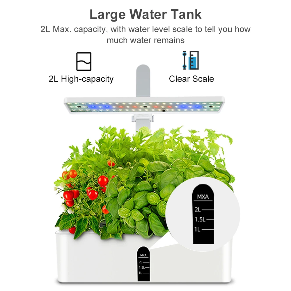 Smart Hydroponics Growing System Indoor Garden Kit 9 Pods Automatic Timing with Height Adjustable 15W LED Grow Lights