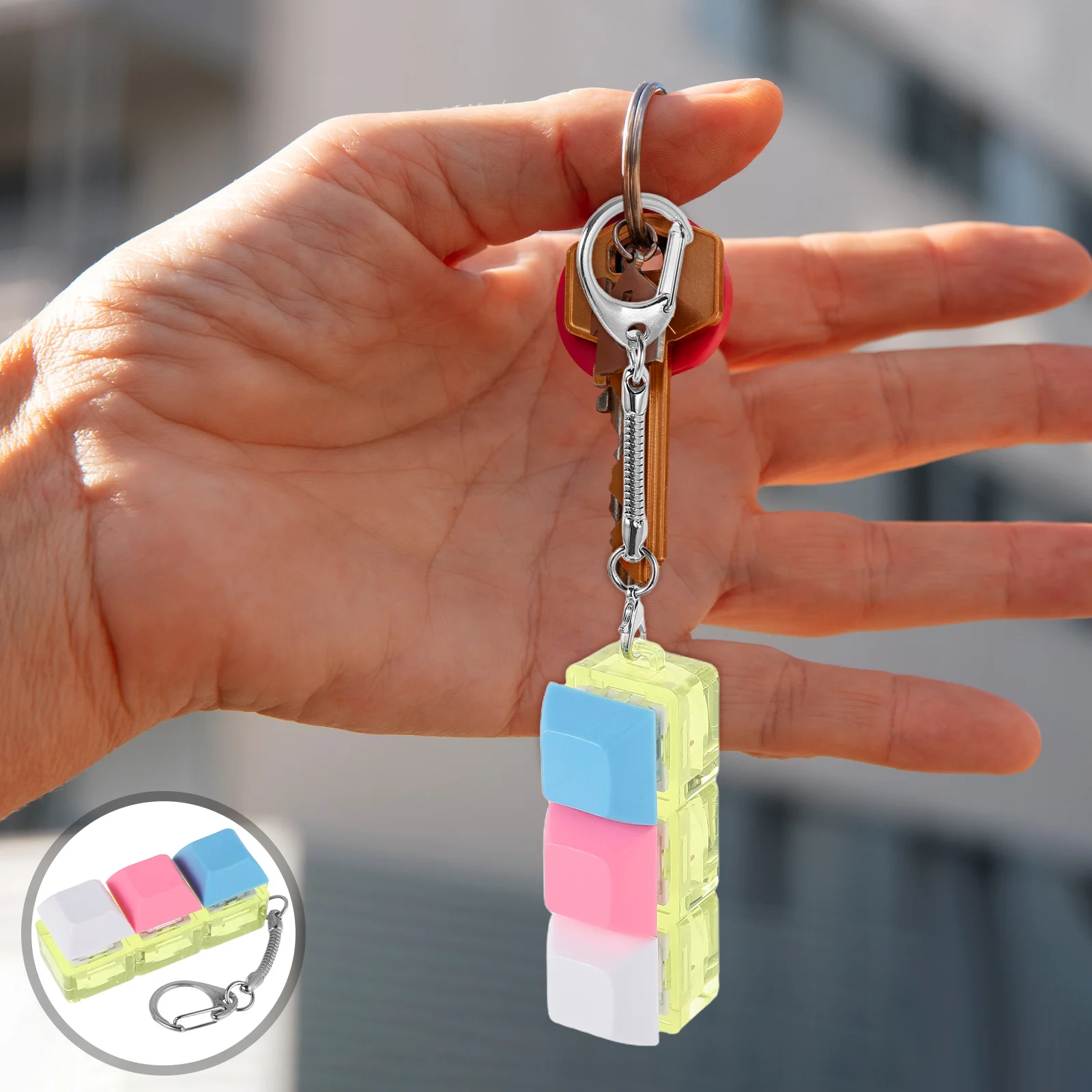 Leuke toetsenbord sleutelhanger geluid fidget draagbare zintuiglijke leuke sleutel decoratie transparant ontwerp sleutelhanger hanger voor