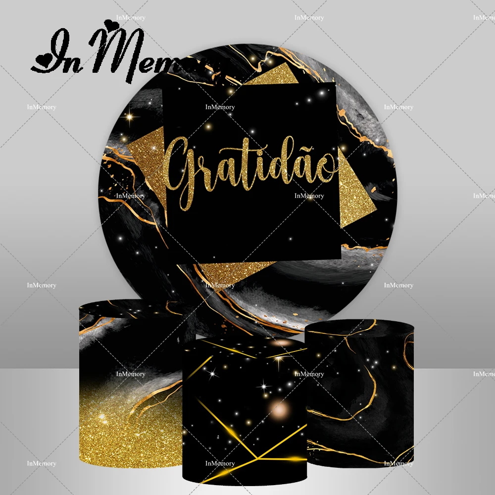 Black and Gold Marble Style Adult Birthday Party Round Backdrop Cover Plinth Covers Rectangle Banner Background Photo Prop