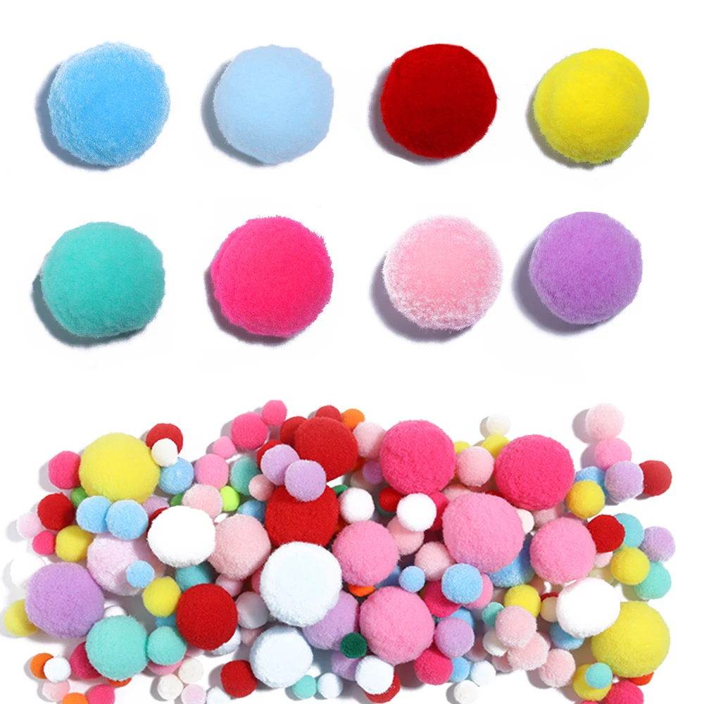 

3/2.5/2/1.5/1cm Polyester Plush Ball High Elasticity Random Color Mixing Hair Ball Sweet Girls Kids DIY Clothing Accessories