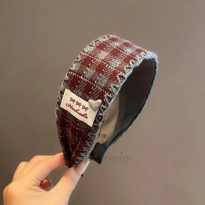 

Autumn Winter New Plaid Color-Block Wide Headband for Women Fashion Sweet High Crown Top Outdoor Versatile Hair Clip Hair Access